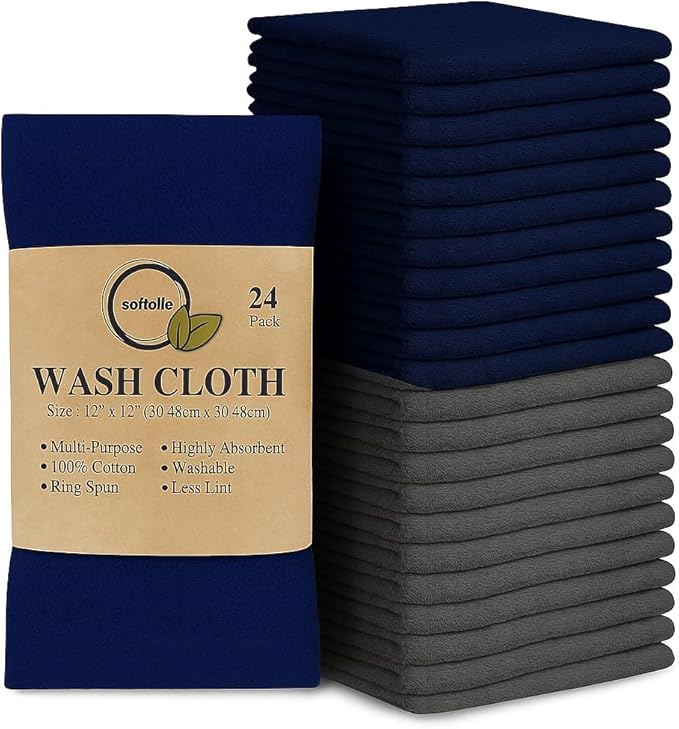 Softolle 100% Cotton Washcloths 24 Pack Soft, Highly Absorbent Washcloth by Softolle