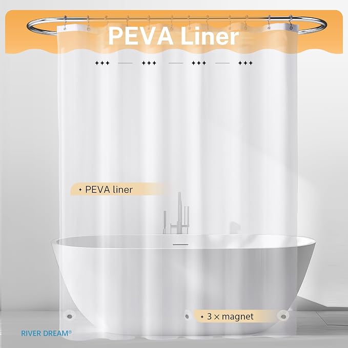 River Dream 3 in 1 Shower Curtain Set, Stall Waffle Fabric Shower Curtain and - Image 4