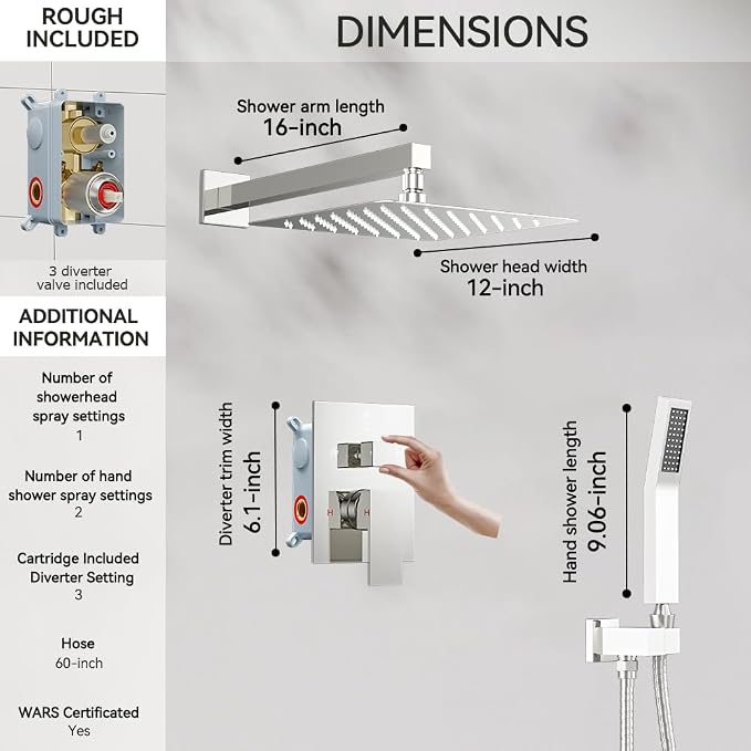 Shower Faucet Set Chrome Shower System, Starbath 12" Rain Shower Head and - Image 6