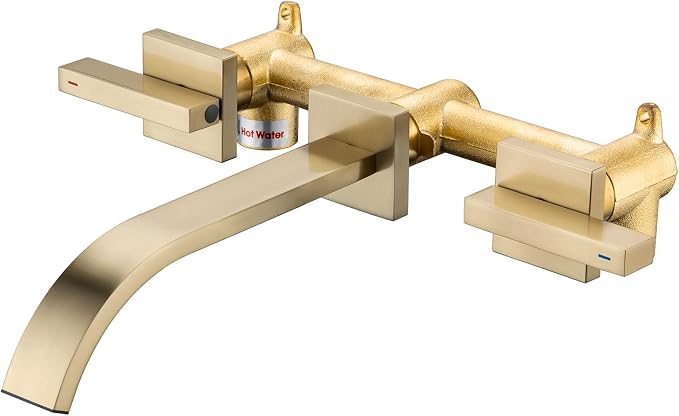 Brass Wall Faucet Brushed Gold Wall Mounted Bathroom Faucet, Wall Mount by Pattlye
