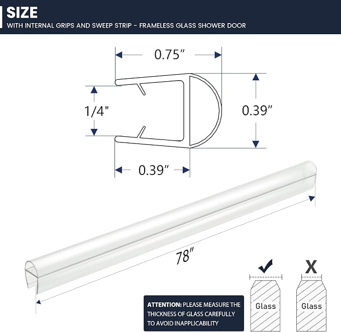 Shower Glass Door Side Seal, for 1/4" Thick Frameless Glass Door, to Stop Water - Image 5