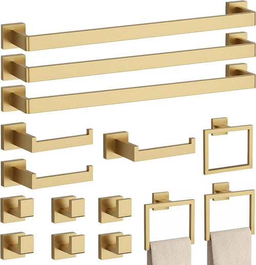 15-Piece Brushed Gold Bathroom Accessories Set – 23.6" Towel Bar, Towel Ring by PNWNNHInc