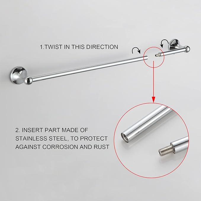 BGL Bathroom Hardware Set, Chrome Adjustable Expandable Towel Bar 4-Piece - Image 7