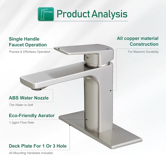 VOTON Bathroom Faucet Brushed Nickel Single Handle Bathroom Faucet 1 or 3 Hole - Image 5