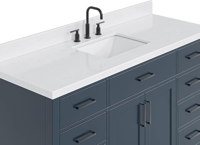 ARIEL 60" Midnight Blue Bathroom Vanity, 1.5" Edge Carrara White Quartz - Image 6