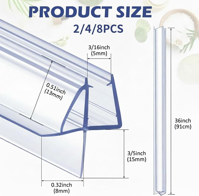 Frienda 8 Pcs Shower Door Bottom Seal 3/16" x 36'' Clear PVC Glass Door Sweep - Image 2