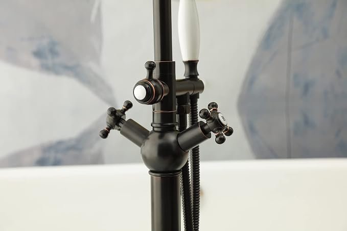 SITGES Solid Brass Freestanding Bathtub Faucet, Bathroom Floor Mount Tub Filler - Image 5