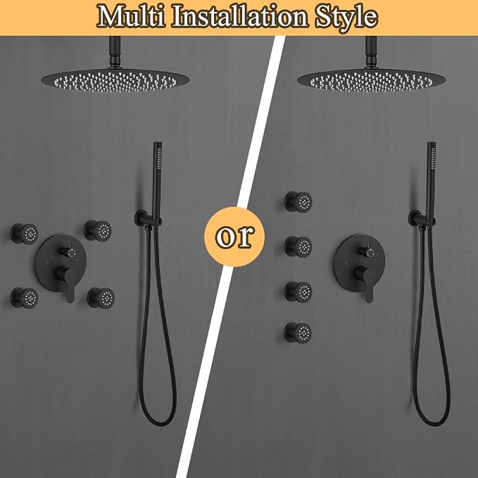 Matte Black Round Shower Faucet Set - Image 6