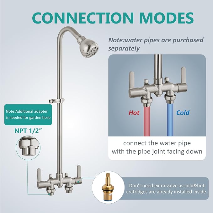 Aolemi Outdoor Shower Fixtures Kit Faucet System 3 Inch Center - Image 6