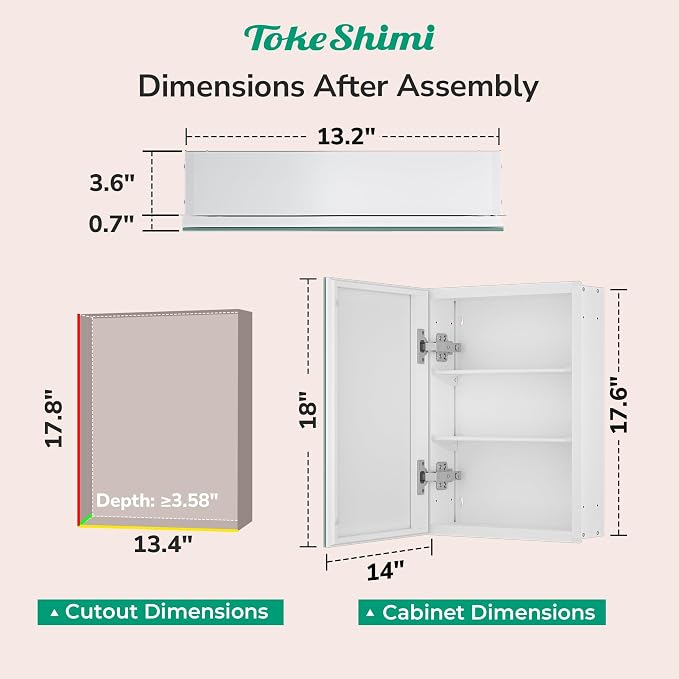 TokeShimi 14x18 Bathroom Medicine Cabinet, Tempered Mirror - Image 2