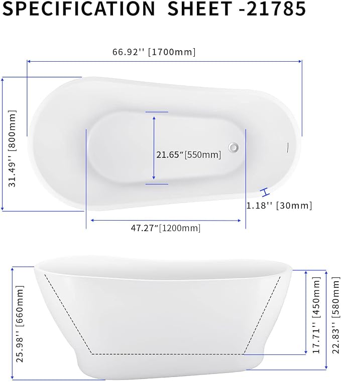 67" Acrylic Freestanding Bathtub, Elegant Skirted Free Standing Tub, Soaking Tub - Image 5