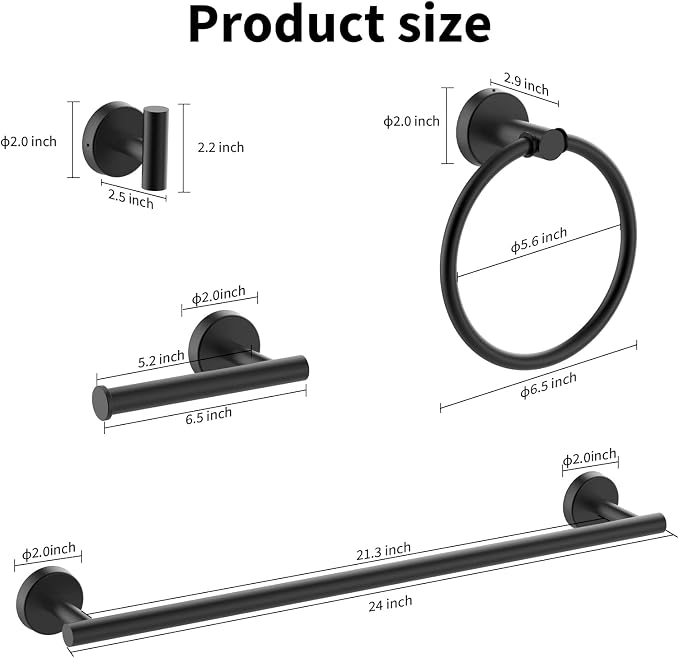 Cilee 8 Piece Matte Black Bathroom Hardware Set, 24inch Bathroom Towel - Image 4