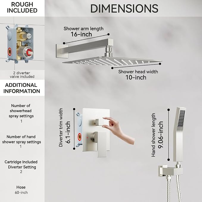 Shower Faucet Set Brushed Nickel Shower System, Starbath 10 Inch Rain Shower - Image 6
