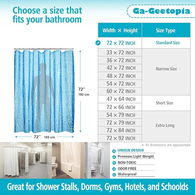 Ga-Geetopia EVA 3D Blue Pearl Water Cube Plastic Shower Curtain Liner - Image 5