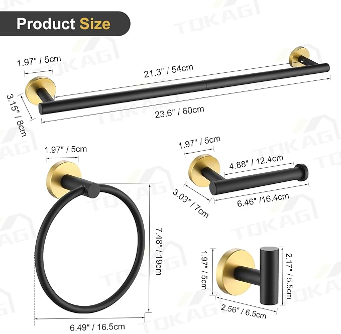 TQKAG Black and Gold Bathroom Hardware Set 6-Piece Bathroom Accessory Set 23.6 - Image 6