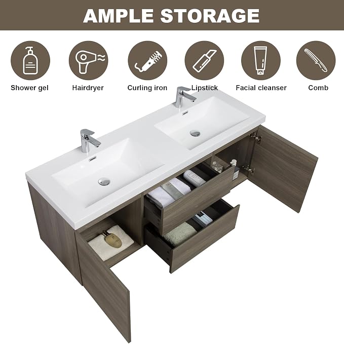 Floating Vanity Bathroom, 60 Inch Bathroom Vanity - Image 5
