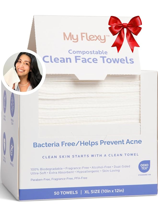 Disposable Face Towels XL for Skin Care & Makeup Removal – 100% Biodegradable by MyFlexy