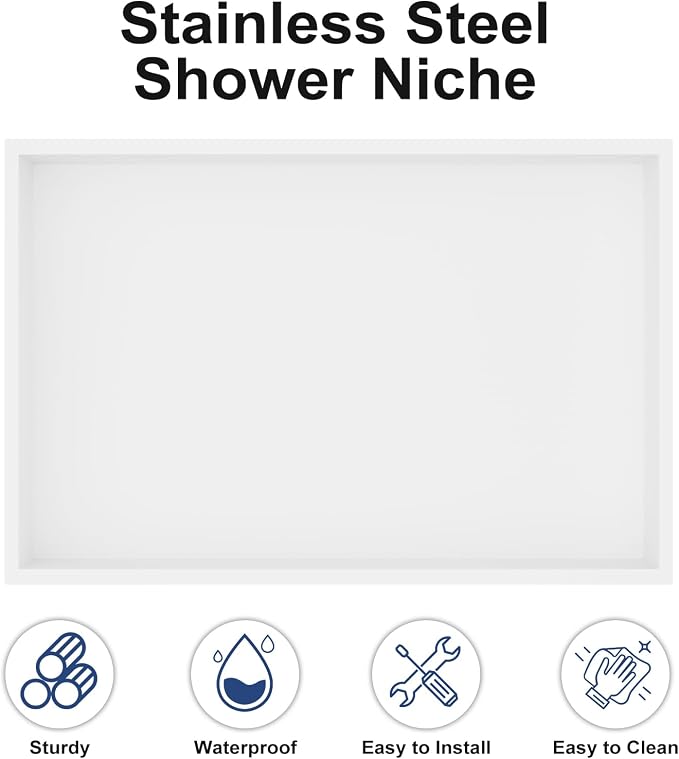 Achelous Stainless Steel Insert Shower Niche 18" X 12" NO Tile Needed, Recessed - Image 6