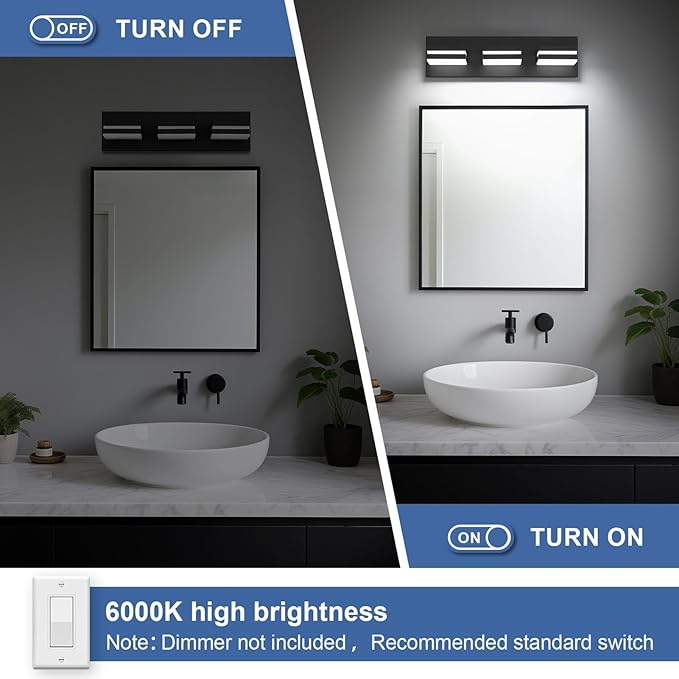 Modern LED Small Bathroom Lights Fixtures, Metal Black Acrylic Wall Lighting - Image 6