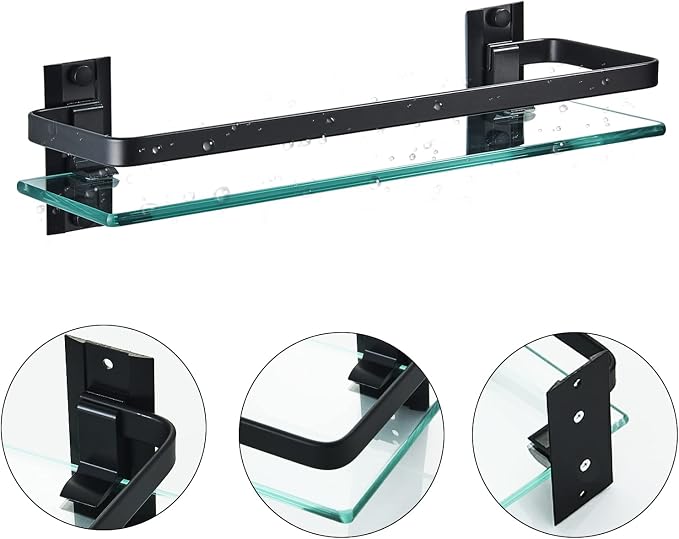 AIJALY 2 Pack Bathroom Glass Shelf, Aluminum Tempered Glass 0.34in Extra Thick - Image 4