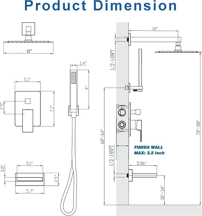 Black Tub Shower System, All Metal Tub Shower Faucet Set - Image 7