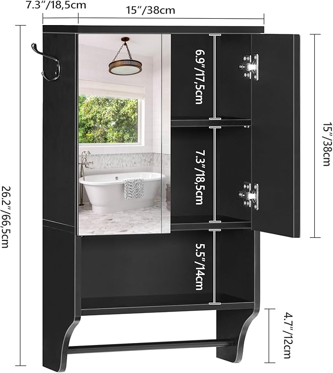 Bathroom Wall Cabinet with Mirror, Medicine Cabinet with 2 Door and Adjustable - Image 3