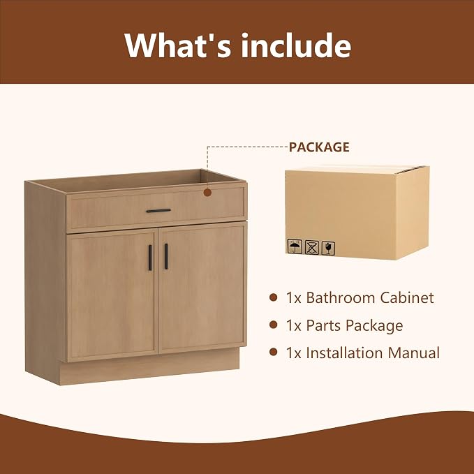 36 Inch Bathroom Vanity Without Sink, Freestanding Wood Farmhouse Cabinet - Image 8
