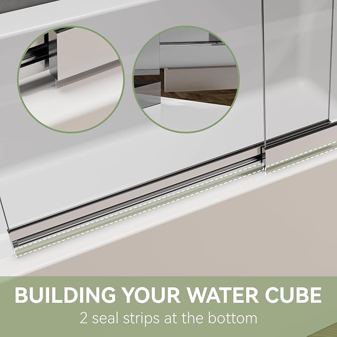 Tub Shower Door 40" W x 59" H, Pivot Bathtub Glass Door, 180° Swing & Sliding - Image 7