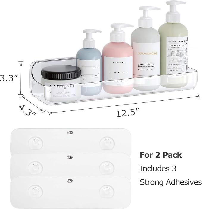 UDD Acrylic Clear Shower Caddy Adhesive Shelf, No Drilling Wall Mount Shower - Image 2