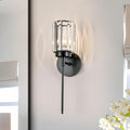 Single Black Wall Sconce, Modern Crystal Vanity Lighting Fixture by HUOKU