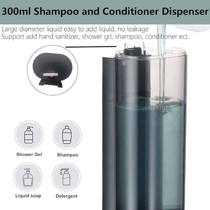 Manual Bathroom Wall Mounted Soap Dispenser, 10oz/300ml Single Black Bathroom - Image 2