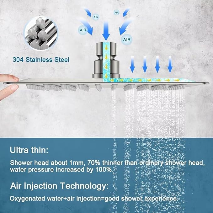 POP SANITARYWARE Shower Faucet Set Brushed Nickel Bathroom Rainfall 10 Inch - Image 6