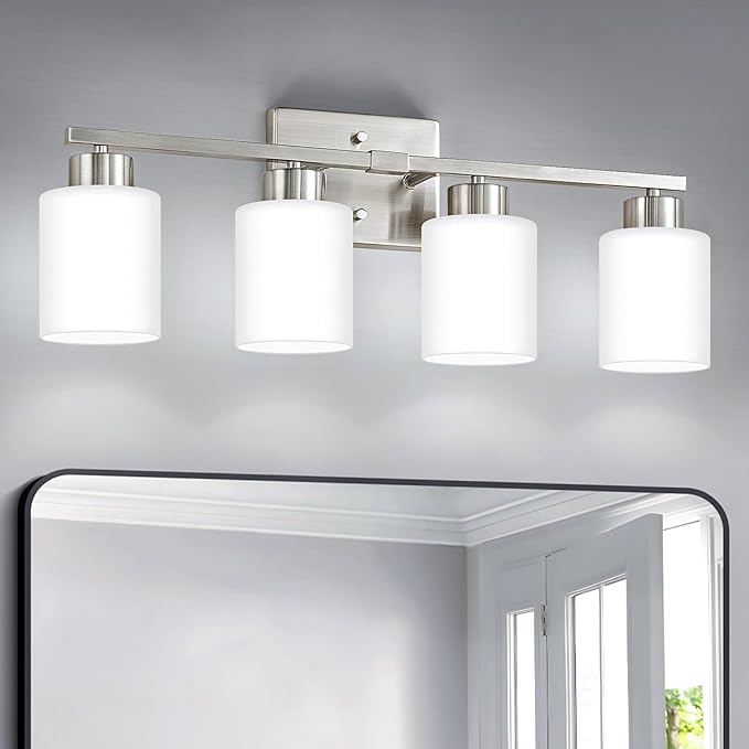 Brushed Nickel Bathroom Light Fixtures, 4-Light Modern Vanity Light Over Mirror by FonmYim