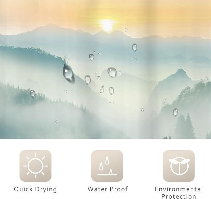 Riyidecor Extra Long Mountain Shower Curtain 72Wx78H Inch Green Yellow Sunset - Image 7