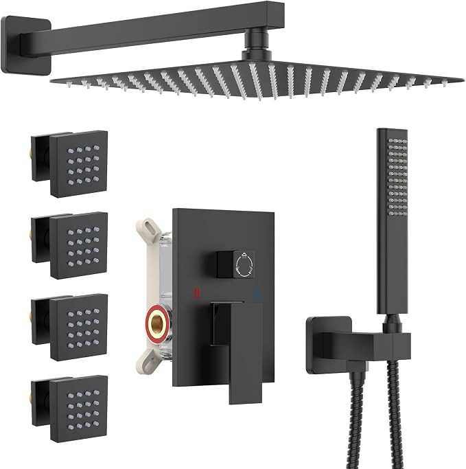 Iriber Mattle Black Square Rain Shower System by Iriber