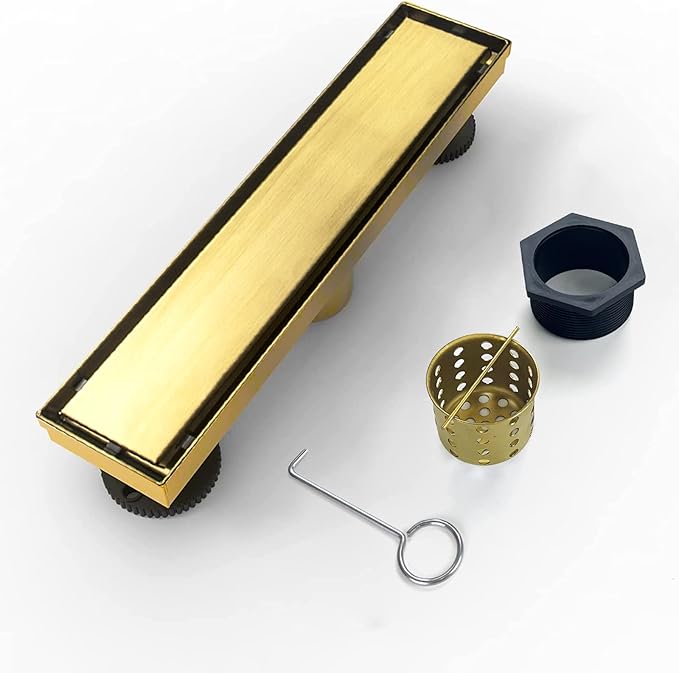 Linear Shower Drain, 12 inch Gold Drain by Elefloom