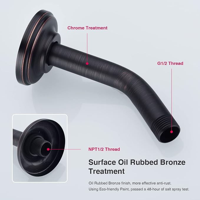 Angled Shower Arm with Flange ORB 6 Inch Stainless Steel Wall Mounted Extension - Image 4