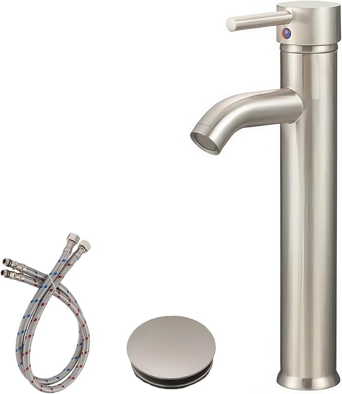 Brushed Nickel Bathroom Faucets, Vessel Sink Faucet One Hole Single Handle by Greenspring