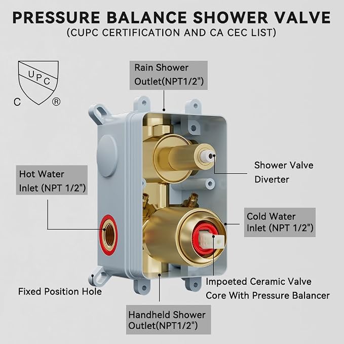 Shower Faucet Set Brushed Gold Shower System, Starbath 12" Rain Shower Head and - Image 8