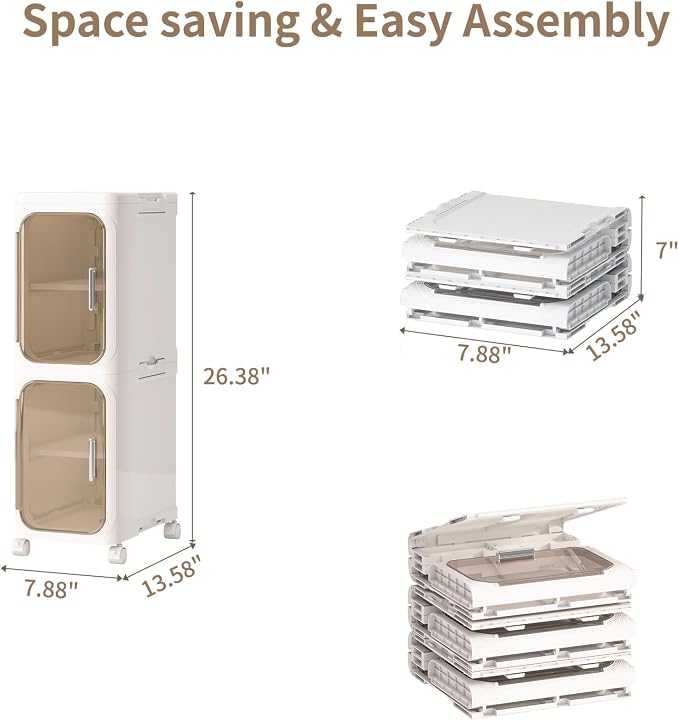 KHNR 2-Tiers Slim Bathroom Storage Cabinet, Foldable Storage Cabinets, Narrow - Image 2