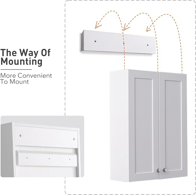 White Wall Mount Cabinet, MDF Over The Toilet Storage Cabinet - Image 6