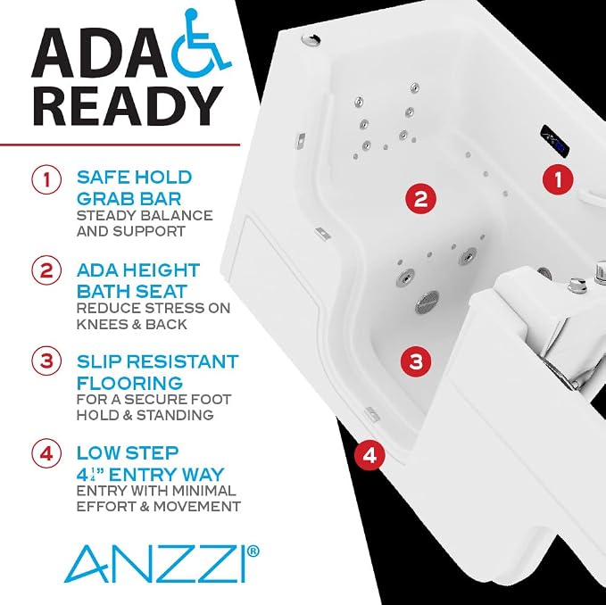 ANZZI Walk In Tub for Seniors 29"x53" Left Drain ADA Wheelchair Accessible - Image 4