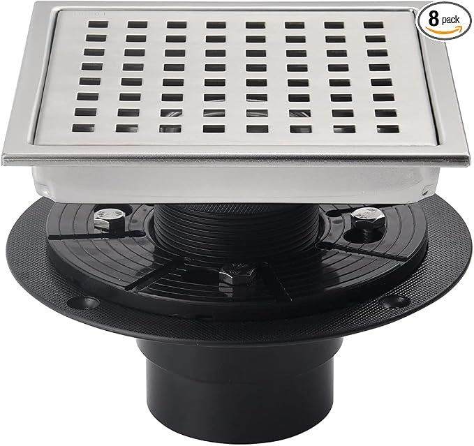 6 Inch Shower Drain Brushed Nickel Square by SISEHO-HomeMall