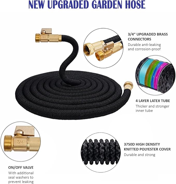 J&B XpandaHose 75ft Expandable Garden Hose – Ultra-Strong 3750D, 4-Layer Latex - Image 4
