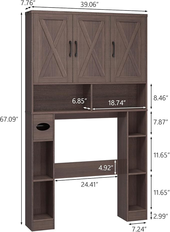 Over The Toilet Storage Cabinet, Farmhouse Toilet Cabinet Rack - Image 2