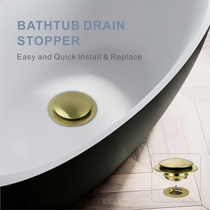 Gold Brushed Tub Drain Stopper, Universal Pop Up Bath Drain Plug Bathtub Drain - Image 8