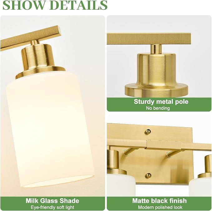 4-Light Bathroom Light Fixtures, Brushed Gold Vanity Light - Image 2