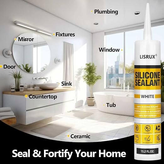 White Advanced Silicone Caulk, 100% Waterproof Silicone Sealant Indoor Outdoor - Image 7