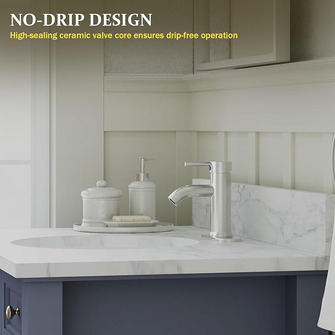 Brushed Nickel Bathroom Faucet, Bathroom Sink Faucet, Single Handle One Hole - Image 6