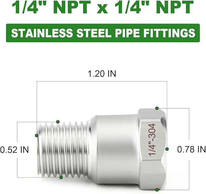 TAISHER 10PCS 304 Stainless Steel Pipe Fitting, New Reducer Adapter, 1/4" NPT - Image 2